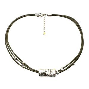 SILPADA Womens Necklace Olive Green Leather Sterling Silver Electroform Pendant